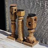 Indian Wooden Hand Carved Candle Holder Stand ( Set of 3) 284